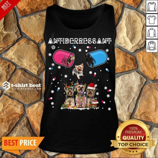 Pretty Yorkshire Terrier Antidepressant Ugly Christmas Tank Top - Design By 1tees.com