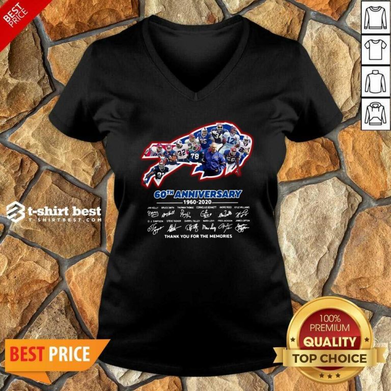 Buffalo Bills 60th Anniversary 1960 2020 Thank You For The Memories Signatures V-neck - Design By 1tees.com