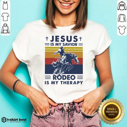 Jesus Is My Savior Rodeo Is My Therapy Vintage V-neck - Design By 1tees.com