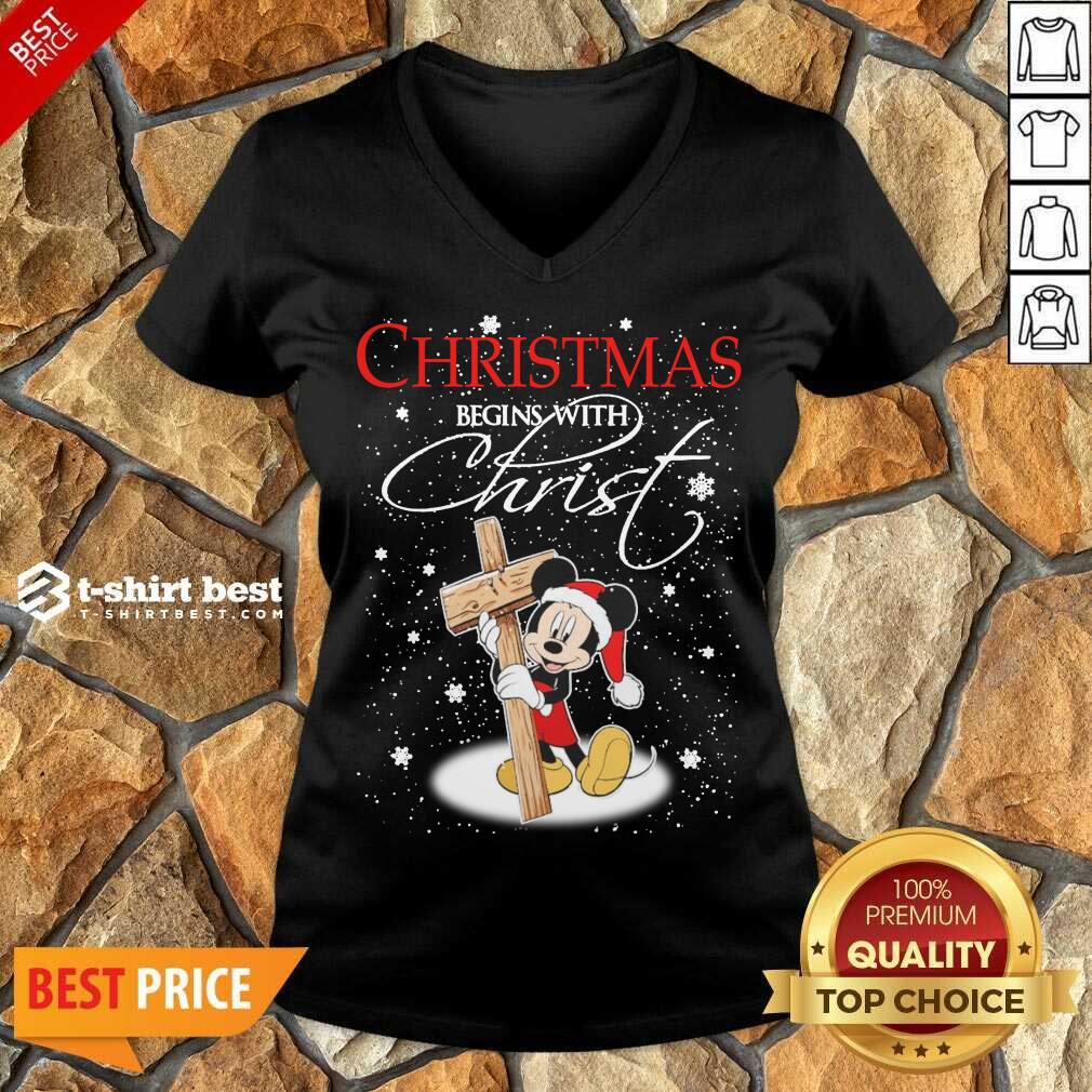 Mickey Mouse Christmas Begins With Christ V-neck - Design By 1tees.com