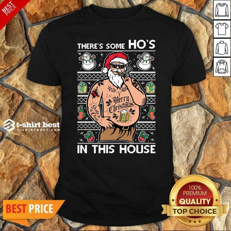 Top Santa Wap There’s Some Ho’s In This House Ugly Christmas Shirt - Design By 1tees.com