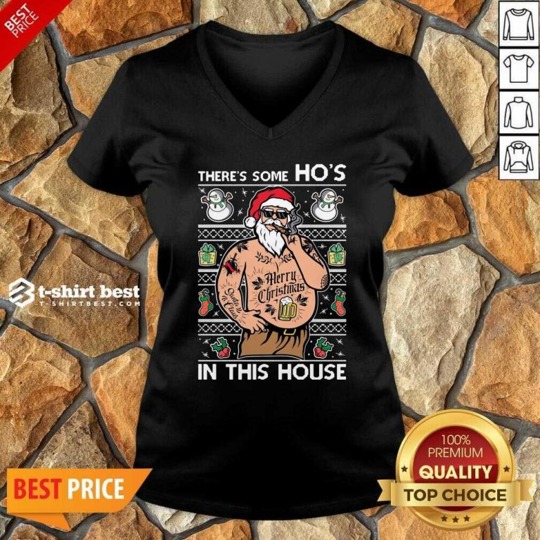 Santa Wap There’s Some Ho’s In This House Ugly Christmas V-neck- Design By 1tees.com