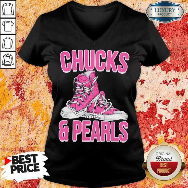 Bewildered Chucks And Pearls Biden Harris 2021 V-neck - Design by T-shirtbest.com