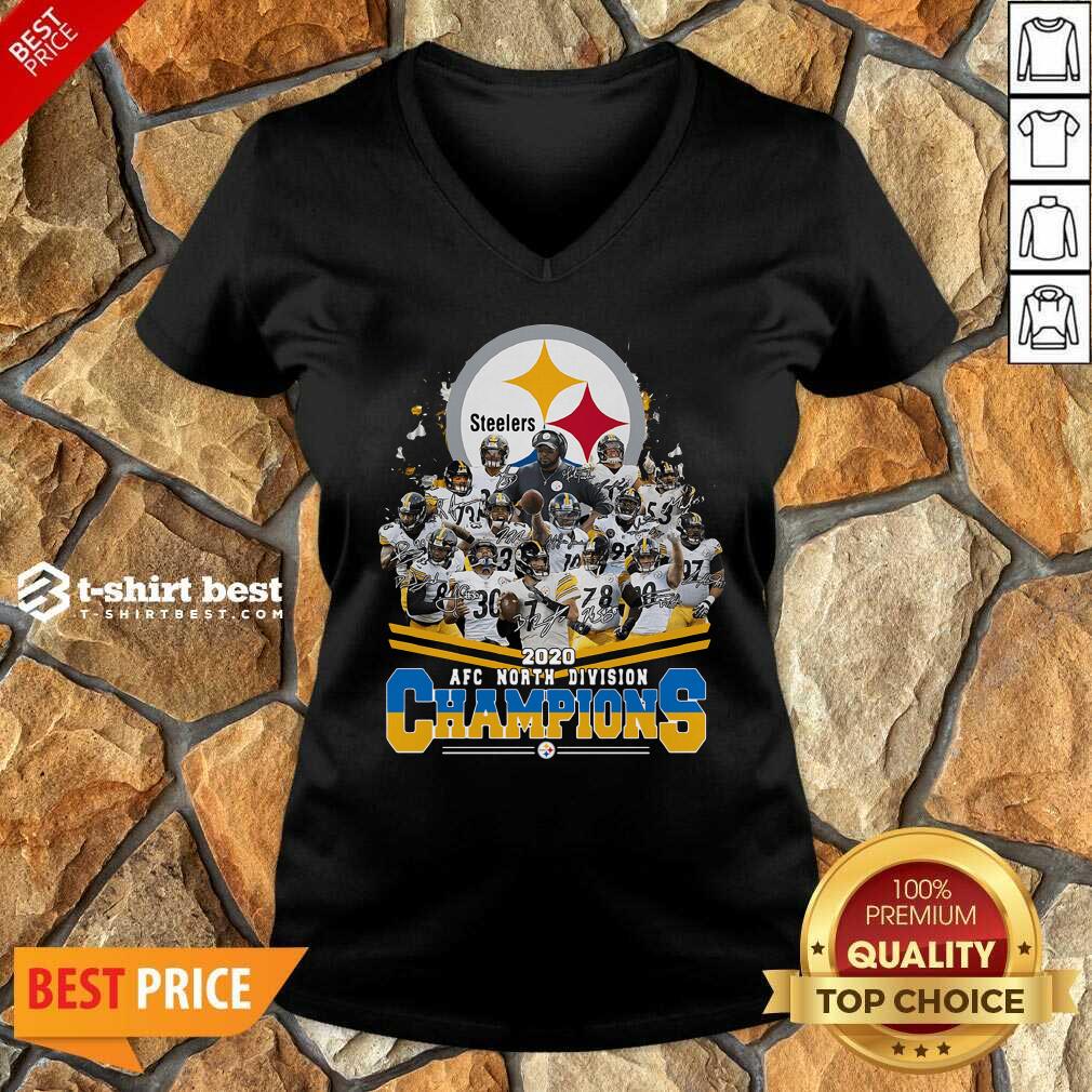 Pittsburgh Steelers 2020 AFC North Division Champion Signatures V-neck - Design By 1tees.com