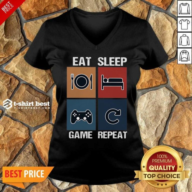 Eat Sleep Game Repeat Vintage V-neck - Design By 1tees.com