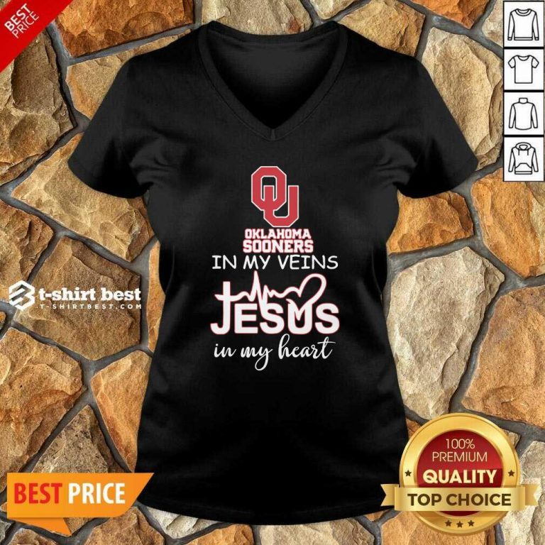 Oklahoma Sooners In My Veins Jesus In My Heart V-neck - Design By 1tees.com