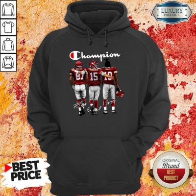 Thoughtful Kansas City Chiefs 3 Champion Kelce Mahomes Hill Signatures Hoodie - Design by T-shirtbest.com