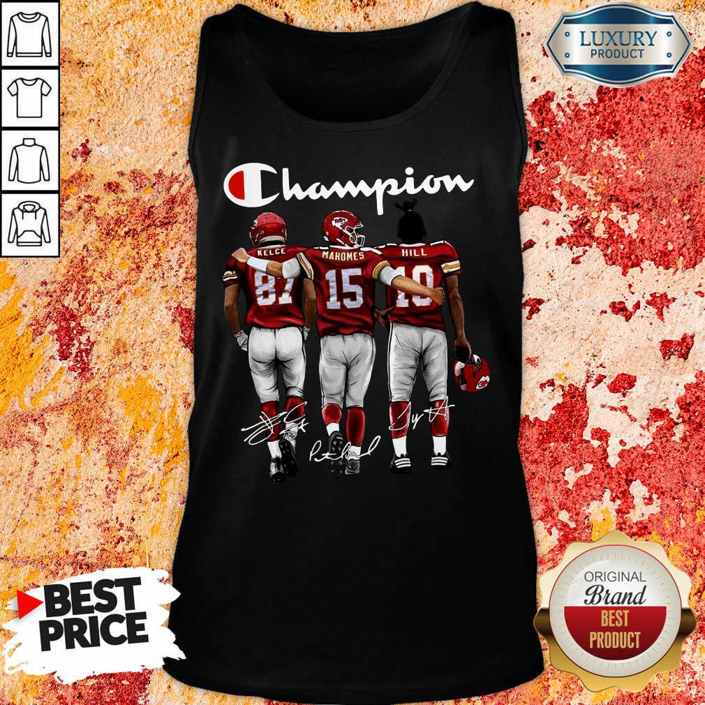 Thoughtful Kansas City Chiefs 3 Champion Kelce Mahomes Hill Signatures Tank Top - Design by T-shirtbest.com