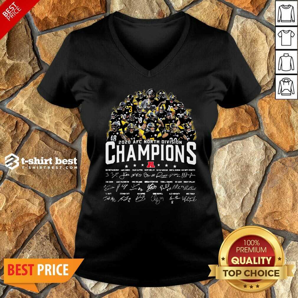 Pittsburgh Steelers 2020 AFC North Division Champion Signatures V-neck - Design By 1tees.com