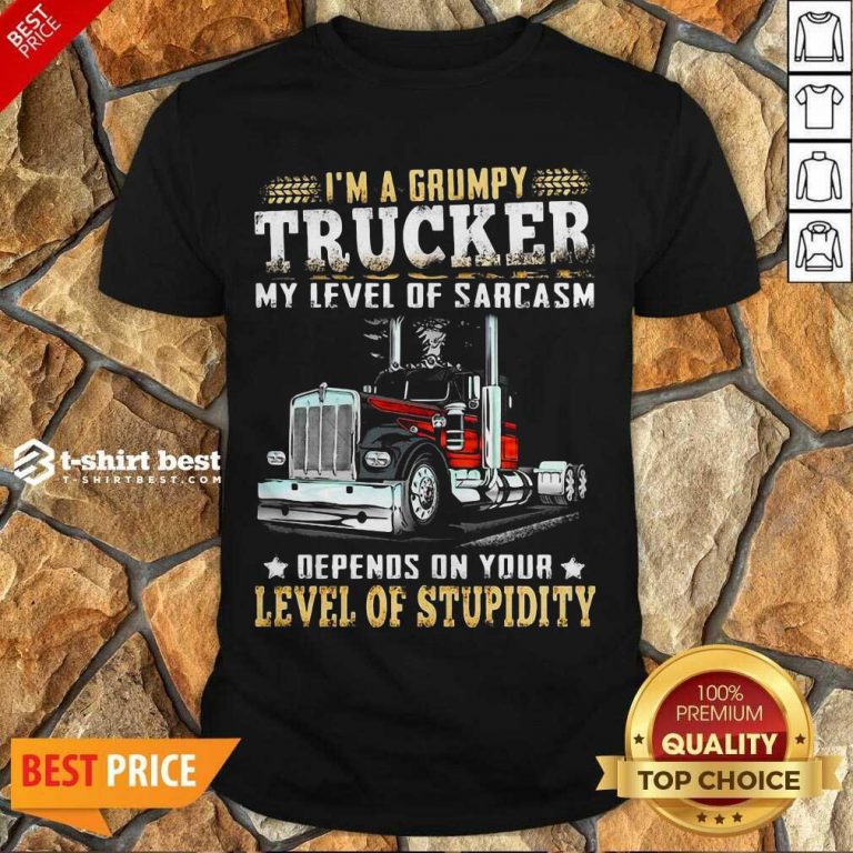 I Am A Grumpy Trucker 5 Level Of Stupidity Shirt - Design by T-shirtbest.com