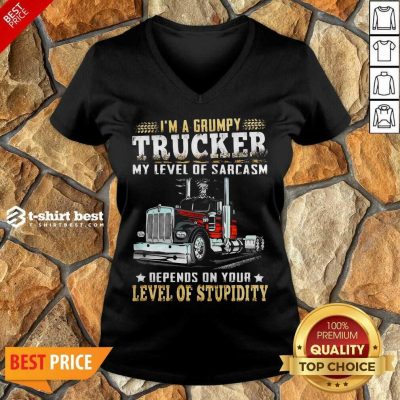 I Am A Grumpy Trucker 5 Level Of Stupidity V-neck - Design by T-shirtbest.com