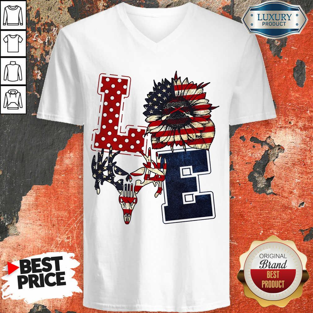 Sunflower Love American Flag V-neck